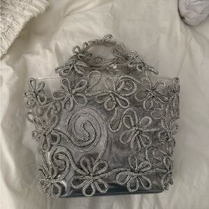 Cult Gaia Silver Beaded Floral Tote